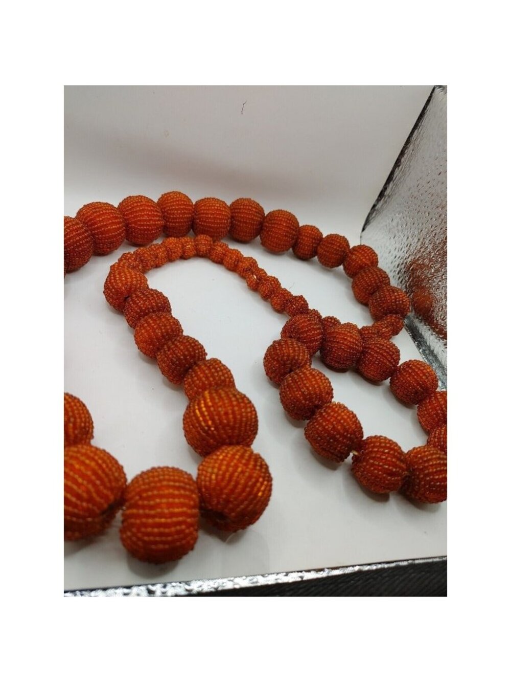 Bracelet & Necklace Set Orange. Glass Beaded Balls Stretch